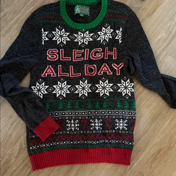 Ugly Christmas Sweater Gray with Red and Green - Picture 3 of 7